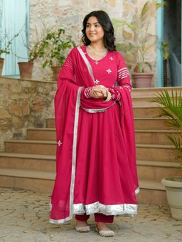 Asheera - Georgette Pink Gota Hand Work Anarkali Kurta with Pant and Dupatta