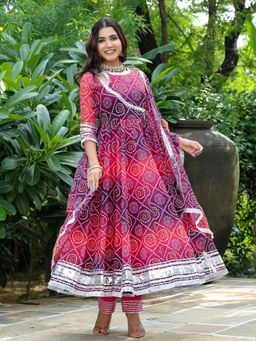 Asheera - Dipika Pink Ombre Bandhani Angarkha Kurta with Pant and Dupatta