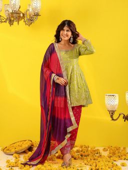 Asheera - Ira Green Chanderi Kurta with Salwar and Dupatta