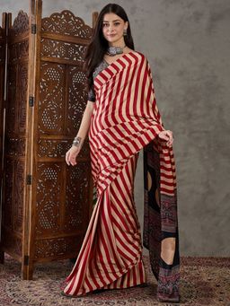 Odette - Women Red Silk Blend Printed Elegant Saree with Unstitched Blouse