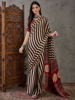 Odette - Women Black Silk Blend Printed Elegant Saree with Unstitched Blouse