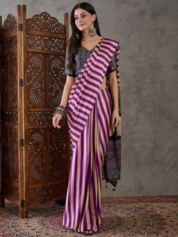 Odette - Women Purple Silk Blend Printed Elegant Saree with Unstitched Blouse