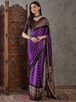 Odette - Women Purple Silk Blend Printed Elegant Saree with Unstitched Blouse