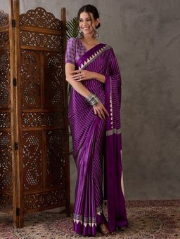 Odette - Women Purple Silk Blend Printed Elegant Saree with Unstitched Blouse