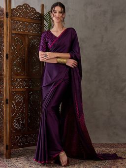 Odette - Women Purple Silk Blend Printed Elegant Saree with Unstitched Blouse