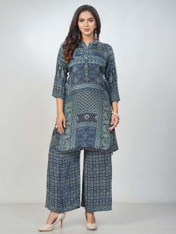 Amchoor - Women Blue Crepe Digital Print Kurta with Palazzo