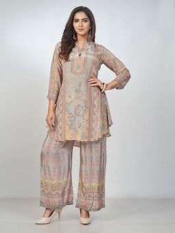 Amchoor - Women Grey Crepe Floral Printed Kurta with Palazzo