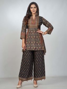 Amchoor - Women Black Viscose Silk Digital Print Kurta with Palazzo