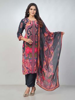 Amchoor - Women Black Crepe Digital Print Kurta with Pant and Dupatta