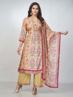 Amchoor - Women Yellow Muslin Floral Printed Kurta with Palazzo and Dupatta
