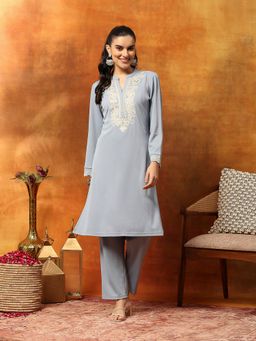 Nayam by lakshita - Blue Wool Blend with Thread Embroidery Kurta with Pant