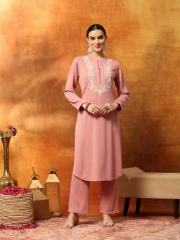 Nayam by lakshita - Pink Wool Blend with Embroidered Yoke Kurta with Pant