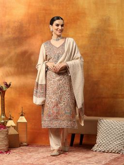 Nayam by lakshita - White Floral Wool Blend Swarovski Work Kurta with Pant and Dupatta