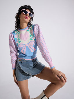 MIXT by Nykaa Fashion - Multicolor Round Neck Bow Design Sweater