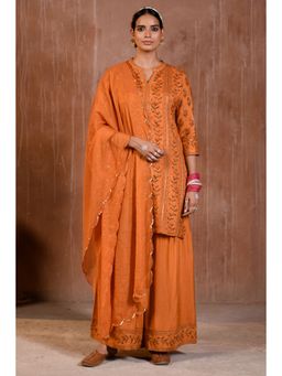 Prakriti Jaipur - Scallop Sequins Dupatta in Orange