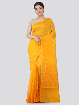 PinkLoom - Womens Soft Cotton Blend Jamdani Saree without Blouse -Yellow