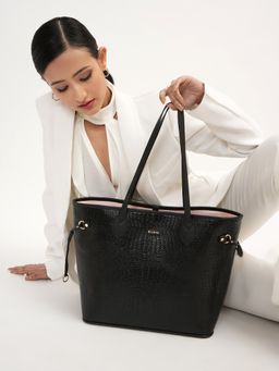KLEIO - Croco Embossed Tote Bag Black