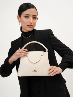 KLEIO - Vegan Leather Top Handle Handbag with Detachable Strap Off White