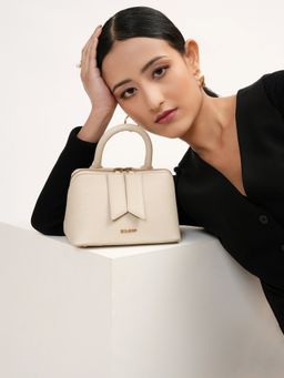 KLEIO - Vegan Leather Mini Handbag with Detachable Strap Off White