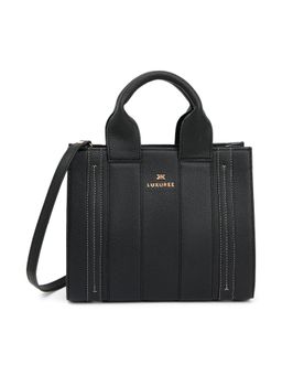 KLEIO - Vegan Leather Satchel Handheld Bag with Detachable Strap Black