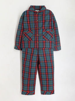 CHERRY CRUMBLE BY NITT HYMAN - Checked Cuff Sleeve Shirt & Pyjama Nightsuit (Set of 2)