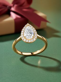 Ornate Jewels - 9K Yellow Gold 1.15 Carat Pear Lab Grown Diamond Halo Ring for Women & Girls