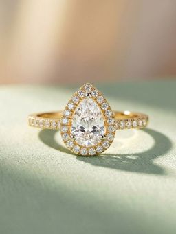 Ornate Jewels - 14K Yellow Gold 1.80 Carat Pear Lab Grown Diamond Halo Ring for Women & Girls