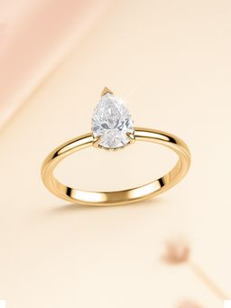 Ornate Jewels - 18K Yellow Gold 1 Carat Pear Lab Grown Diamond Solitaire Ring for Women & Girls