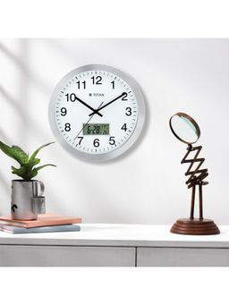 Titan - Metallic Wall Clock With Brushed Aluminium Finish & Ana Digi Display