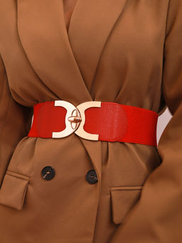 Pipa Bella by Nykaa Fashion - Classic Red Wide Faux Leather Lock Clasp Buckle Belt