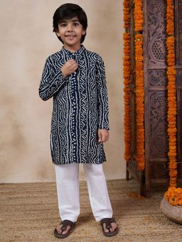 PSPeaches - Boys Navy Blue Bandhani Straight Kurta with Pant (Set of 2)