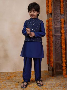 PSPeaches - Boys Blue Straight Kurta with Pant & Jacket (Set of 3)