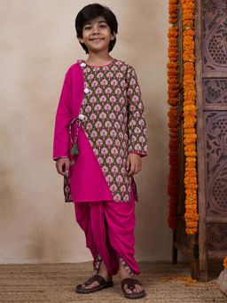 PSPeaches - Boys Magenta Printed Straight Kurta with Dhoti Pant (Set of 2)