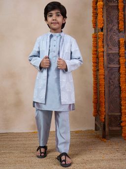 PSPeaches - Boys Grey Straight Kurta with Pant & Jacket (Set of 3)