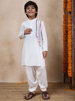 PSPeaches - Boys White Gota Straight Kurta with Salwar (Set of 2)