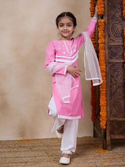 PSPeaches - Girls Pink Embroidered Regular Kurta with Pant & Dupatta (Set of 3)