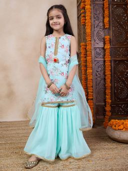 PSPeaches - Girls Floral Printed Straight Kurta with Sharara & Dupatta (Set of 3)
