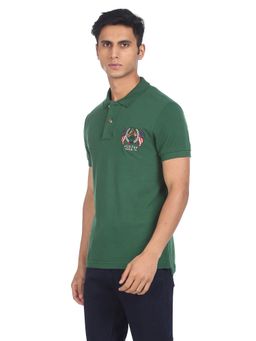 U.S. POLO ASSN. - Men Dark Green Cotton Solid Polo T-shirt