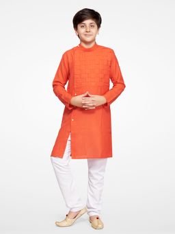 Jeetethnics - Boys Orange Kurta Pyjama (Set of 2)