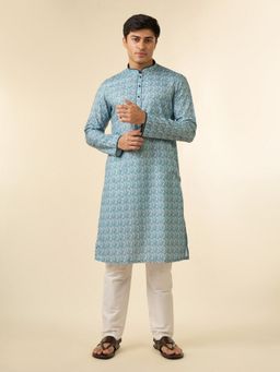 Diwas by Manyavar - Vibrant Blue Cotton Men Kurta with Pyjama