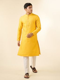 Diwas by Manyavar - Yellow Jacquard Men Kurta with Pyjama