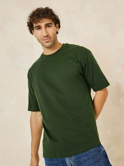 Styli - Back Slogan Print Oversized T-Shirt - Green