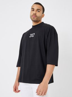 Styli - Three Fourth Sleeves Print Boxy T-Shirt - Black
