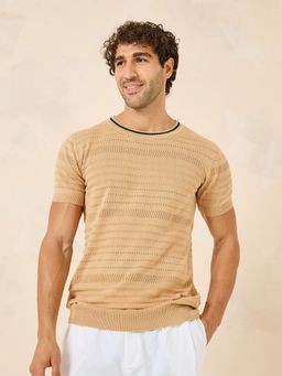 Styli - Textured Knit Regular T-Shirt - Beige