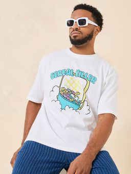 Styli - Front Graphic Cotton Oversized T-Shirt - White