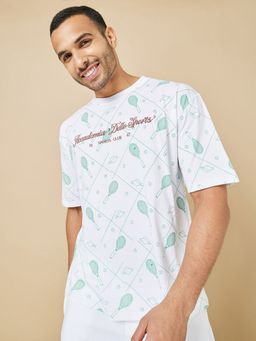 Styli - All Over Print Compact Jersey Oversized T-Shirt - White