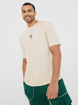 Styli - Compact Jersey Print Oversized T-Shirt - Beige