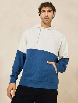 Styli - Relaxed Fit Colorblock Terry Hoodie - Blue