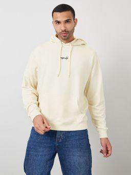 Styli - Embroidered Text Relaxed Fit Fleece Hoodie - Cream