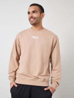 Styli - Relaxed Fit Puff Print Fleece Sweatshirt - Beige